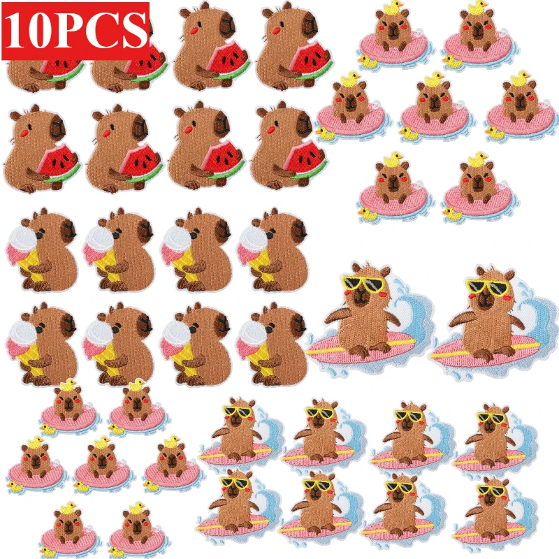

10PCS BULK Surf Kapibara Embroidery Cloth Sticker Cute Groundhog Patch Children's Clothes Decoration Cartoon Embroidery