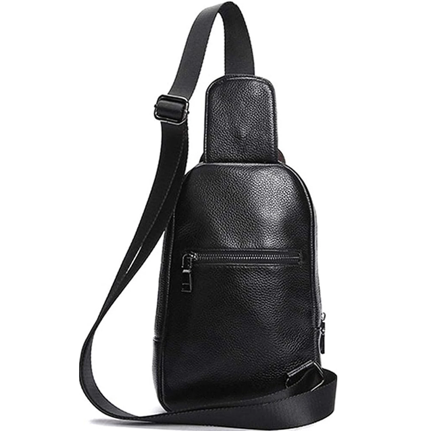 Genuine Leather Fashion Chest Bag with Crocodile Pattern, Unisex Business Bag for Work, Travel, Outdoor Hiking, Camping, Crossbody Shoulder Bag, Black