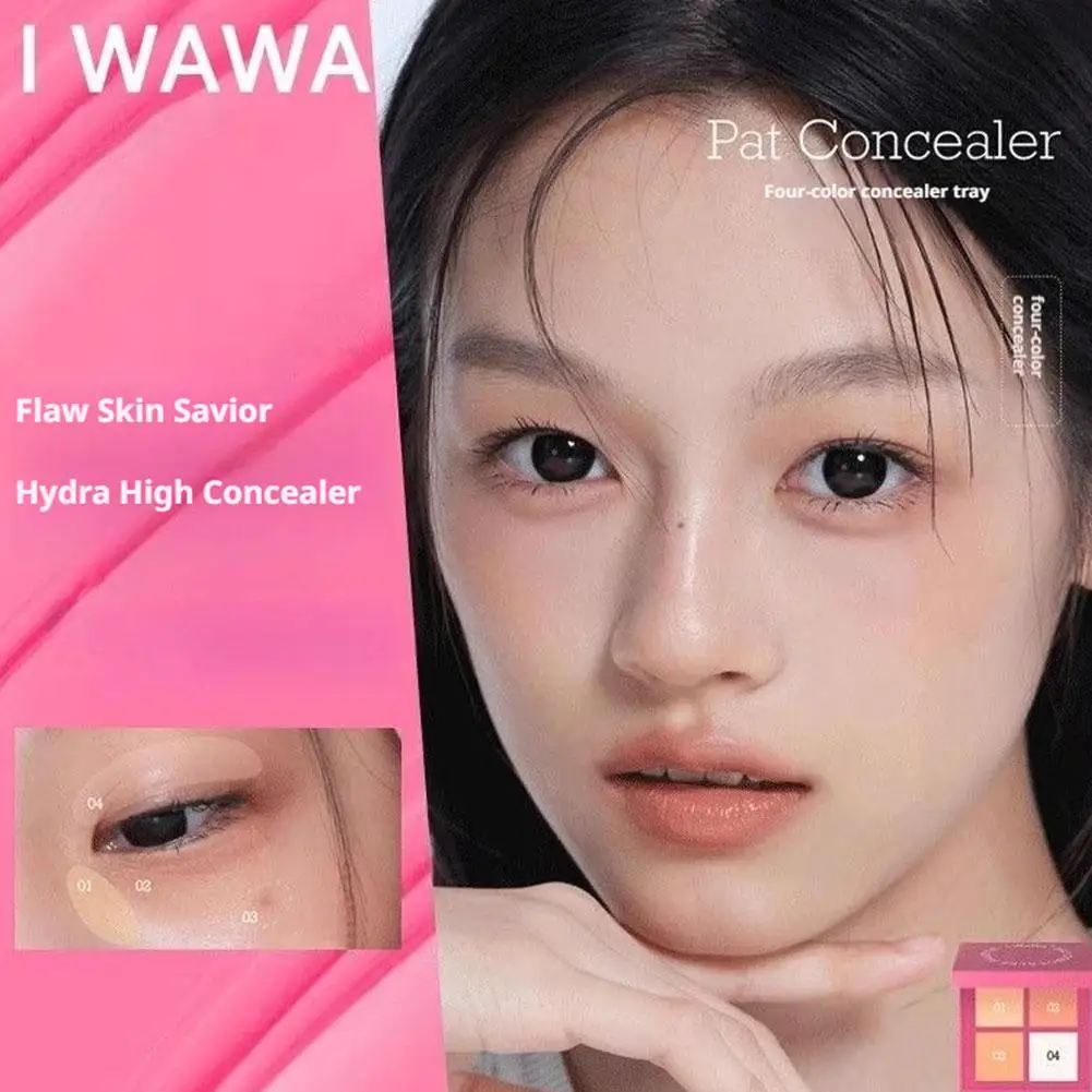 Vierfarbige Concealer-Palette, Tear Gap-Flecken, Augenringe, aufhellende Abdeckung, mattes Finish, kostenloses Puderquasten-Make-up