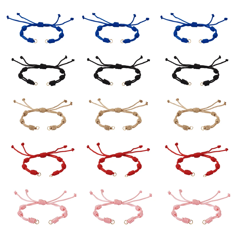 10Pcs Adjustable Braided Nylon Cord Bracelet Making with 304 Stainless Steel Open Jump Rings for DIY Bracelet Accessories