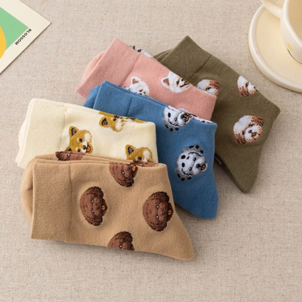 5 Paar süße Cartoon-Tier-Damensocken, modische Street-Style-Spaß-Mittelrohrsocken – Detail 2