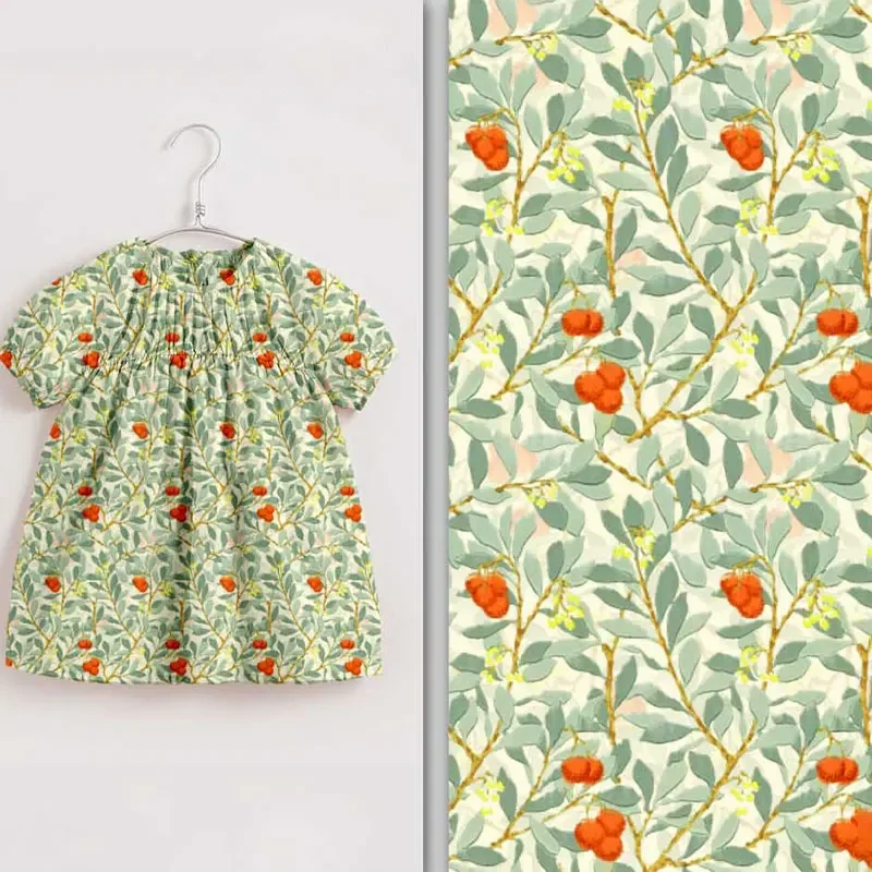 

Pure Cotton Fabric Flower Prints Cloth Pastoral Style DIY Dress Skirt Handmade Sewing Accessories Needlework Material 1x1.1m