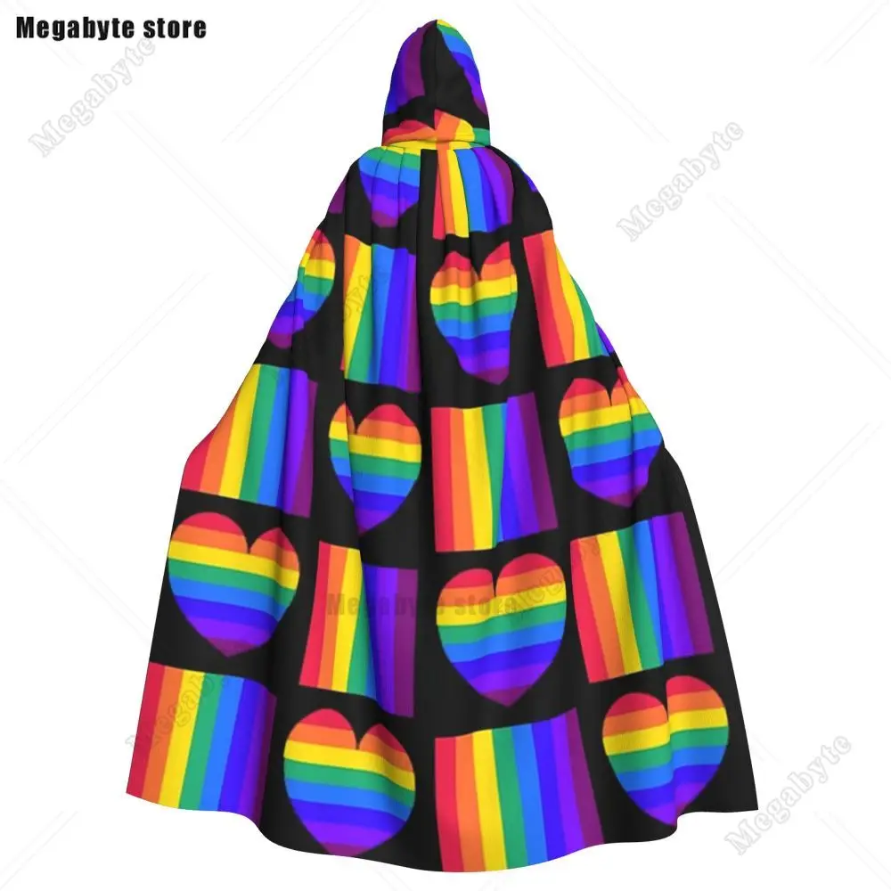 

Love Wins Pride Rainbow Hearts Long Hooded Cloak Witch Medieval Costume Cosplay Cape HalloweenVampire Adult Unisex