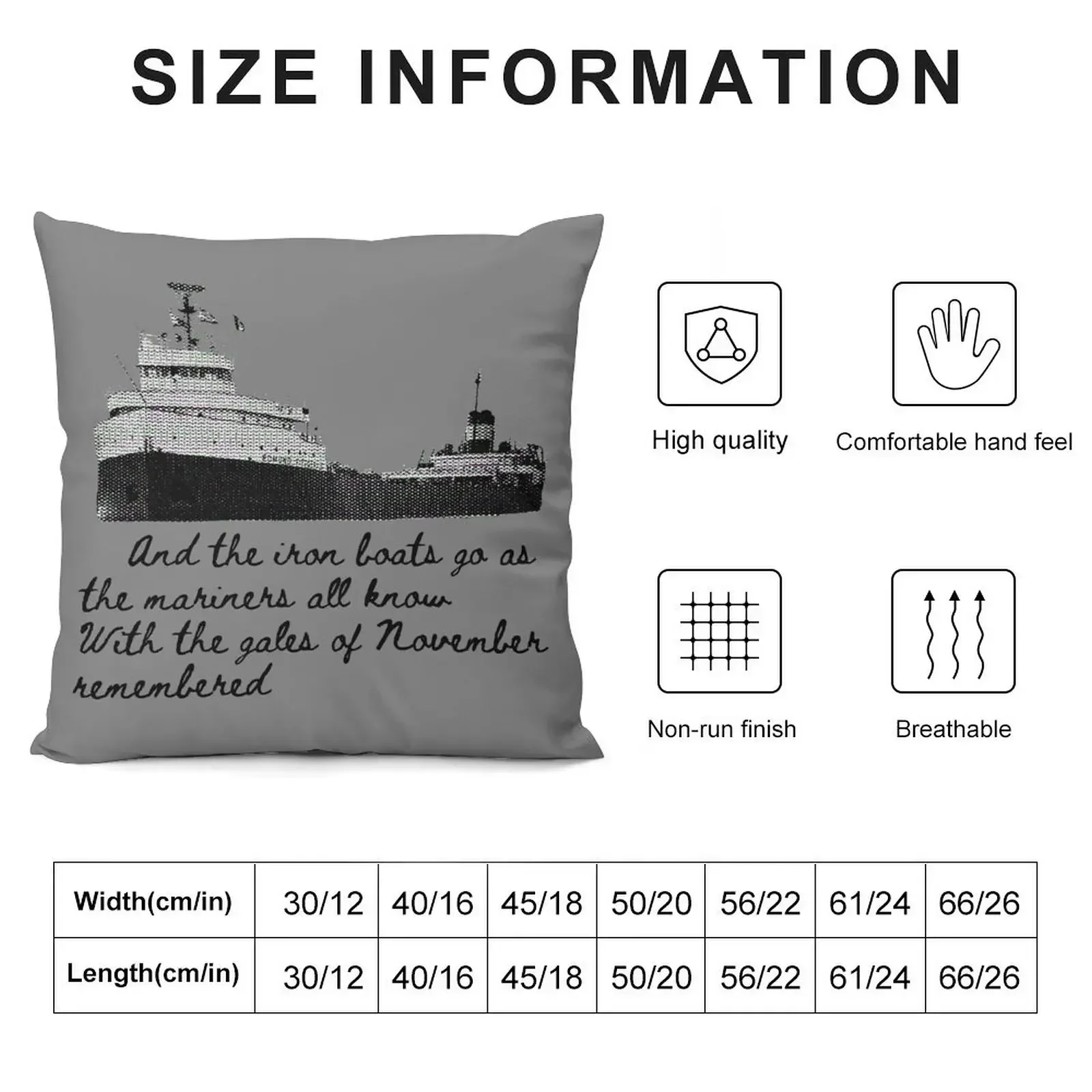 History -- Edmund Fitzgerald Throw Pillow Decorative Cushion Cover Christmas Pillow Covers Decorative Sofa Cushions pillow