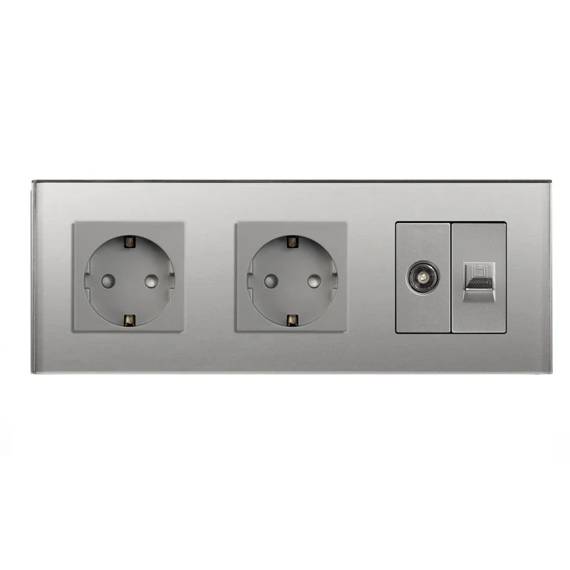 Bingoelec Grey CAT6 Rj45 Socket Light Touch Switch and Socket with Crystal Glass Panel Home Improvement