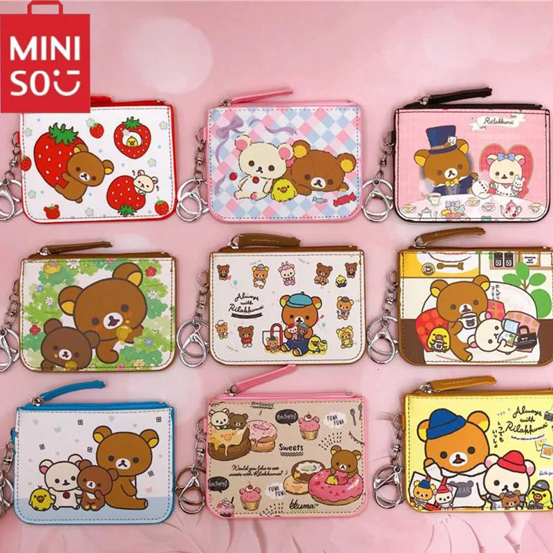 New Kawaii Cute Rilakkuma Card Holder Zero Wallet Zippered Mini Student Wallet Badge With Keychain Cartoon Gift For Girls