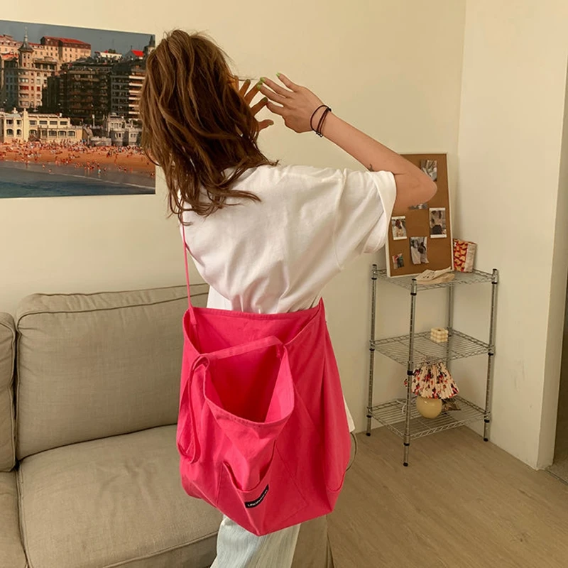 Women\'s Bag Solid Color Canvas Bag New Female Bag Large Capacity Korean Version Single Shoulder Oblique Span Bag Pink Women Bag