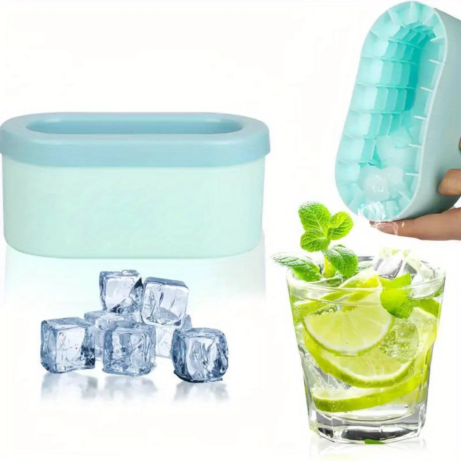 1pc Silicone Ice Cube Tray With Lid, Oval Cylinder Mold For Making 100 Ice Cubes, Upgraded 3D Silicone Mold Easy Release Ice Buc