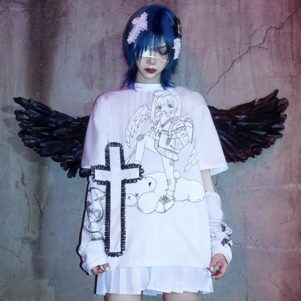 

Vintage Y2K Distressed Look Cross Hair Clip Lolita Chains Lace Crosses Hair Clip Heart Subculture Punk Gothic Hairpin Halloween