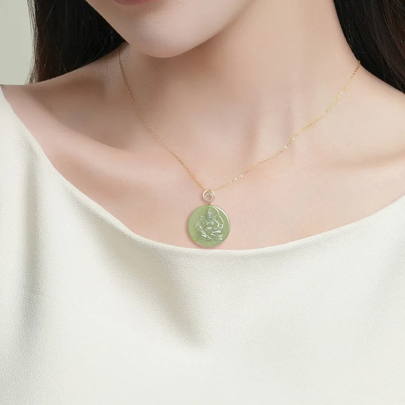 Natural Old Hotan Jade Sapphire Yellow God Of Wealth Pendant Authentic S925 Silver Charms For Men's Gifts Women's Jewelry