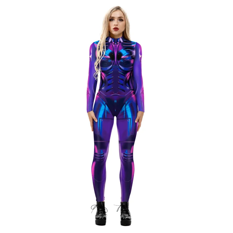 Costume stampato scheletro multicolore Tuta skinny da donna Cosplay Tute elastiche Zentai Holiday Outfit Carnevale di Halloween