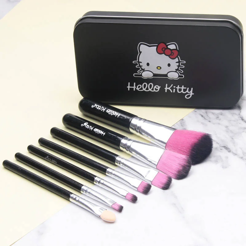 7/5pcs Sanrio Makeup Brush Set Soft Multifunctional Eyebrow Lip Eyeshadow Brush for Women Pink Black Iron Box Set Birthday Gifts