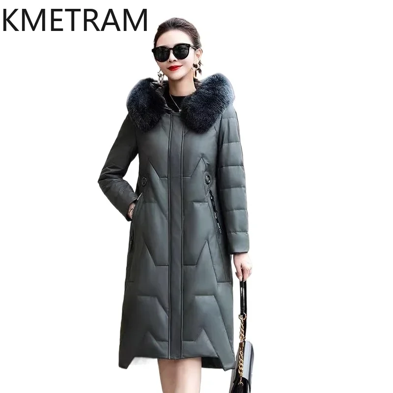 Real Sheepskin Genuine Leather Down Coats Women Clothing Fox Fur Collar Puffer Jacket with Hood Winter Outerwears 2024 пуховик