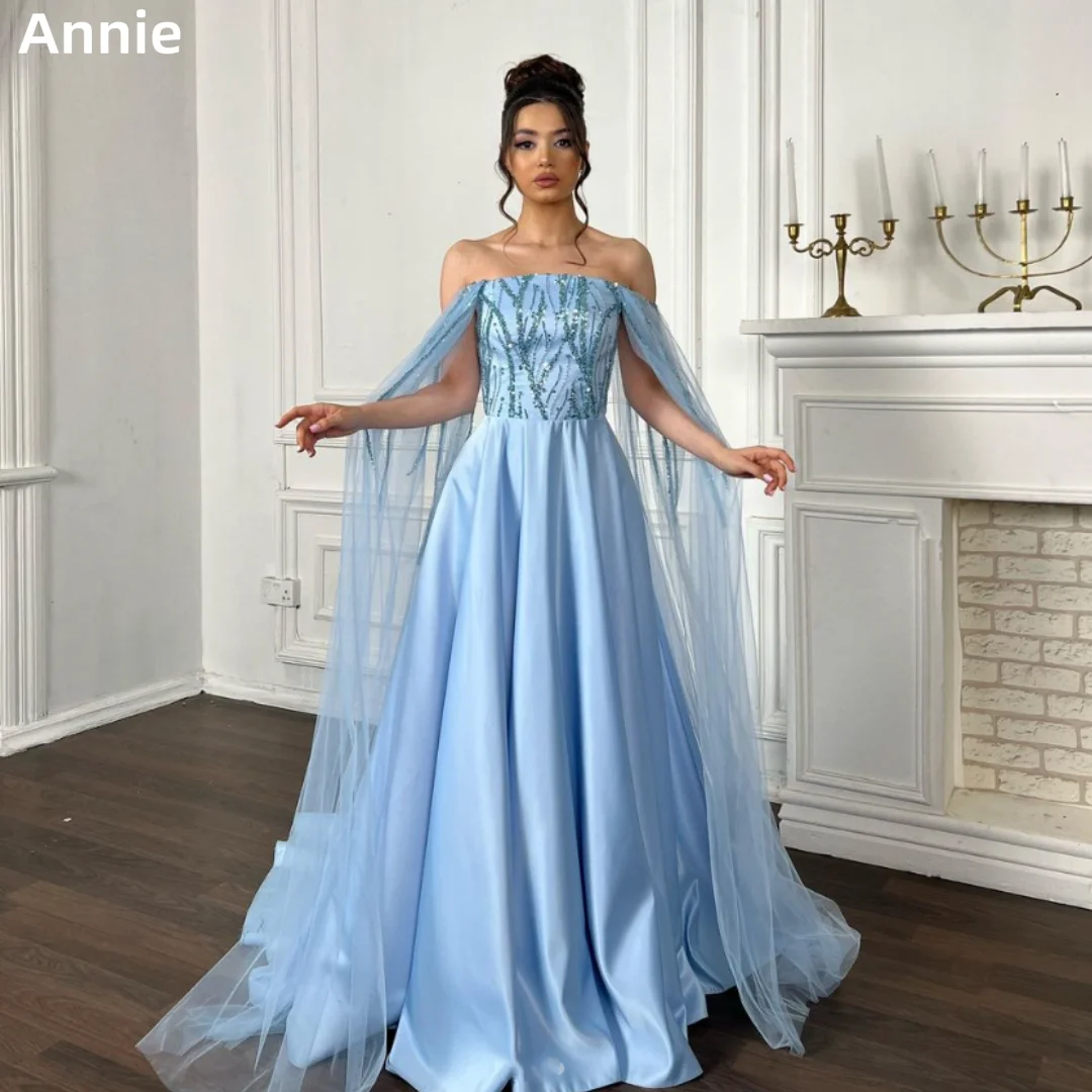 Annie Sky Blue Prom Dresses Luxurious Sequined Shawl Elegant Evening Dresses Formal Wedding Party Dress Vestidos De Noche