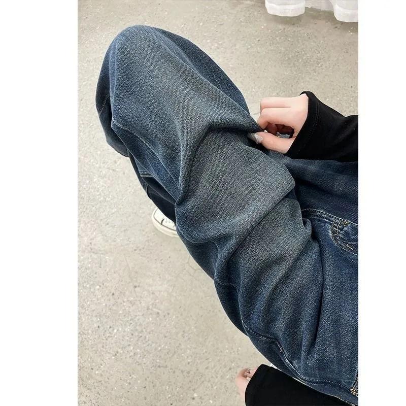 Jean rétro américain à jambes larges pour femmes, petit pantalon taille haute à neuf points, ample et fin, jambes droites et étroites, nouvelle collection printemps automne