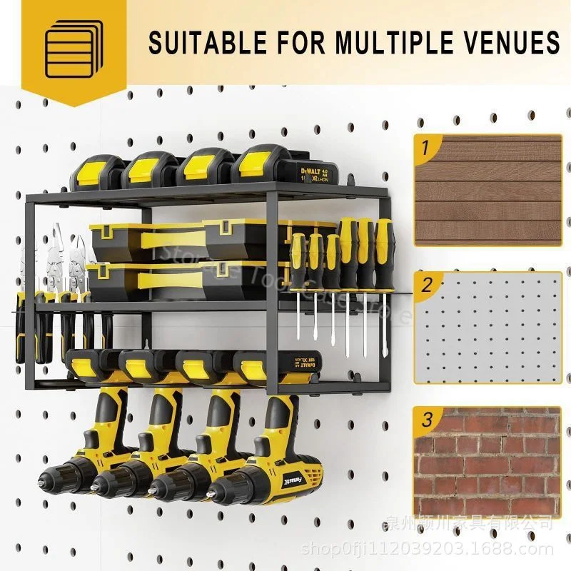 3-Layer Power Tool Rack Electric Drill Holder Wall Mount Wrench Organizer Tool Cabinet Garage Organizer Workshop Storage Shelf