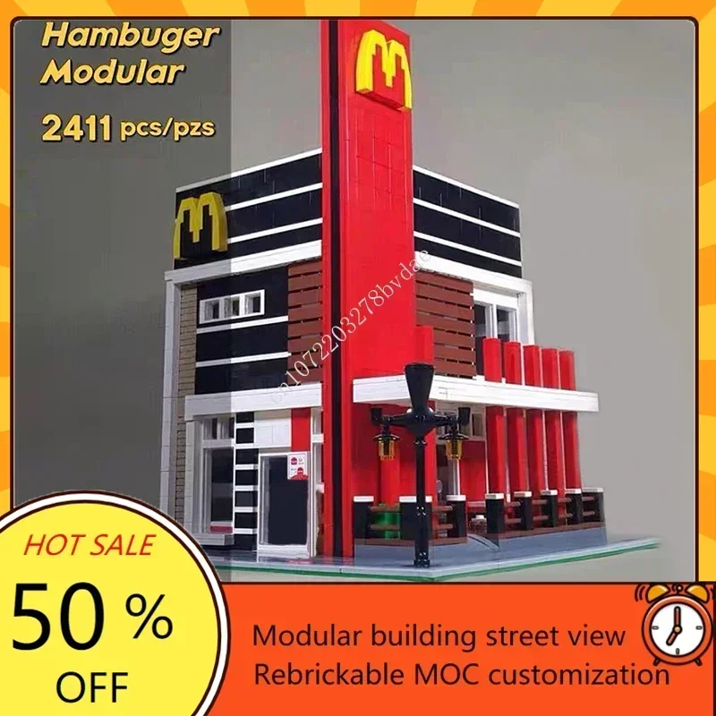 Humburger Shop 모듈러 MOC 크리에이티브 스트리트 뷰 모델 빌딩 블록, 건축 DIY 교육 조립 모델, 장난감 선물