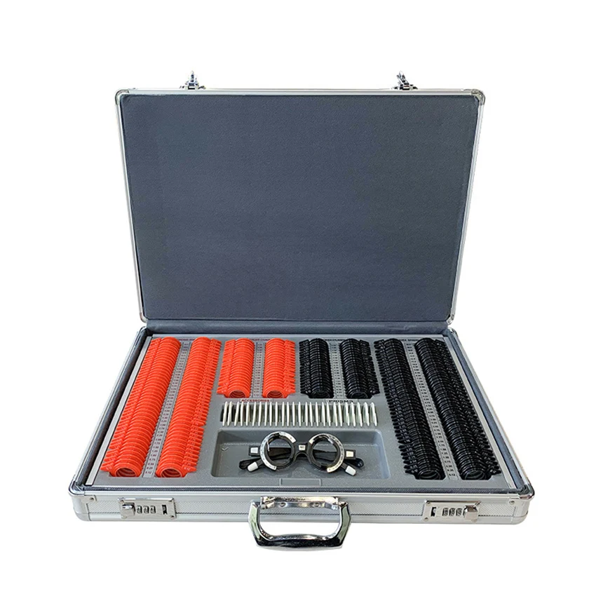 Caixa de Conjunto de Lente de Julgamento Óptico Optometria Óptica Rim Case Kit Anel de Plástico Moldura de Alumínio 266 Pcs