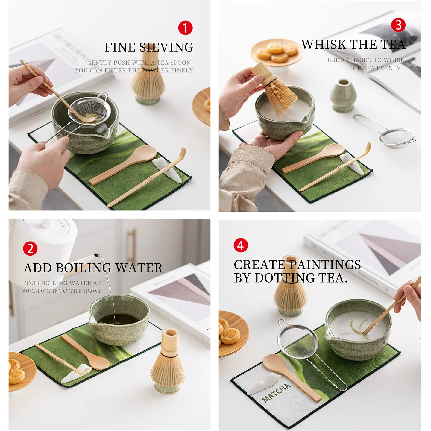 4/8PCS Matcha Set Bamboo Whisk Teaspoon Ceramic Bowl Tranditional Tea Sets Home Tea-making Tools Accessories Birthday Gifts