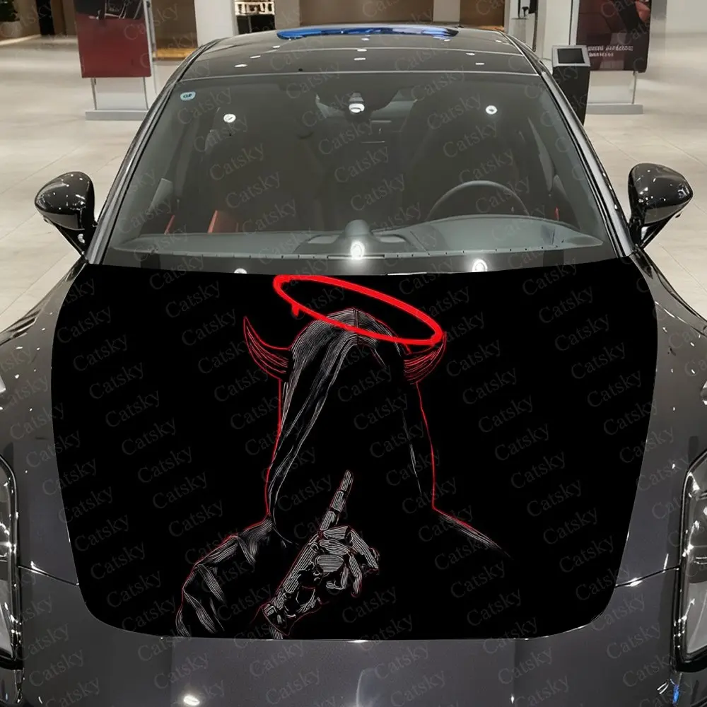 Crimson Pattern Nether Prayer Car Vinyl Wrap, PVC Waterproof Car Hood Sticker, Self-Adhesive Scratch-Resistant Stickers