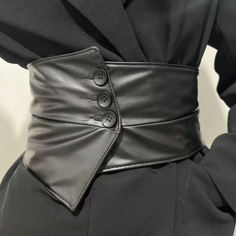 

Черное платье-юбка с поясом, декоративная талия, плотный и стильный универсальный костюм-рубашка, эластичный женский широкий пояс