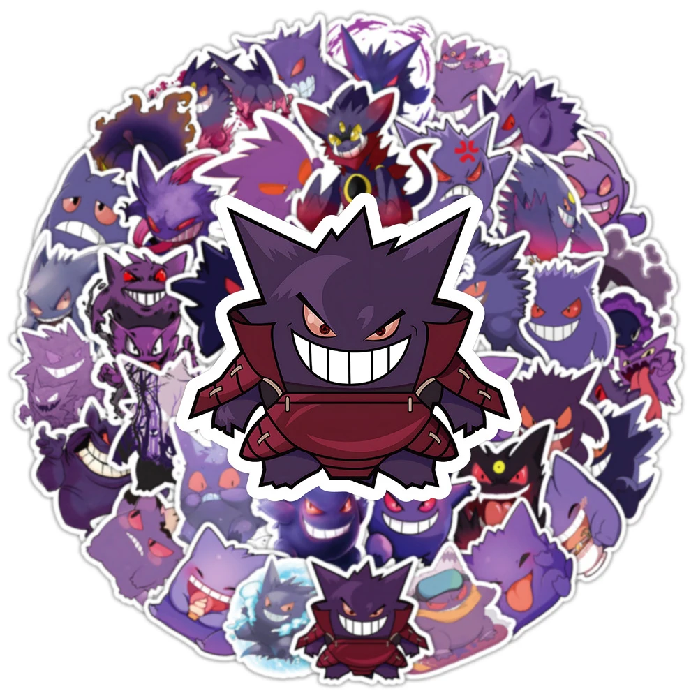 10/30/50 buah stiker kartun lucu Pokemon Gengar mainan stiker grafiti papan seluncur Laptop telepon DIY dekorasi stiker grafiti