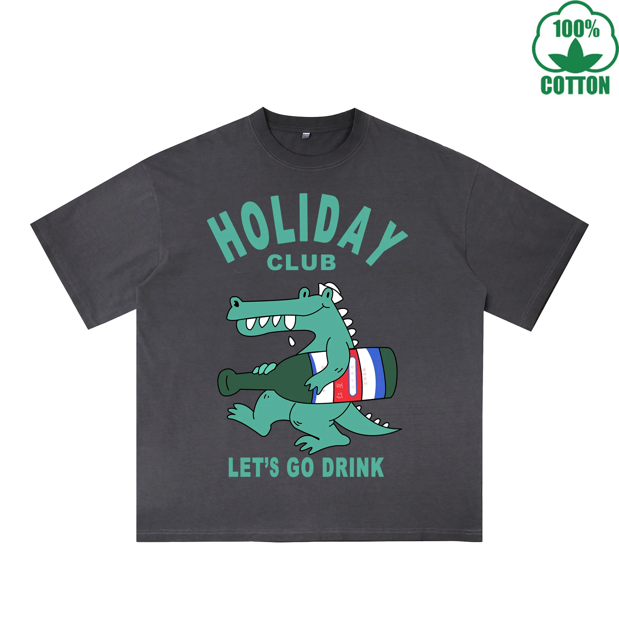 

Футболка Holiday Club с принтом, 230 г, разноцветная, свободного кроя, модная, 100% хлопок, с коротким рукавом