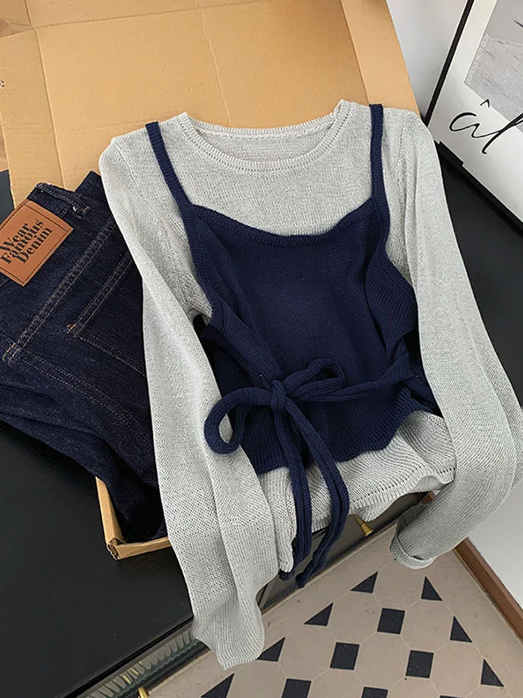 

Women's Long Sve Knitted Sweater Waist-Cinching T-irt Casual Sle Mid-Thiened Regular Length round Ne Pullover Top