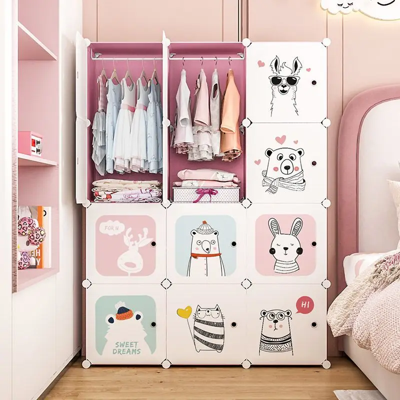 Children Wardrobe Clothes Folding Cabinets Simplicity Durable Cube Splice Storage Locker Foldable Dustproof Bedroom Furniture