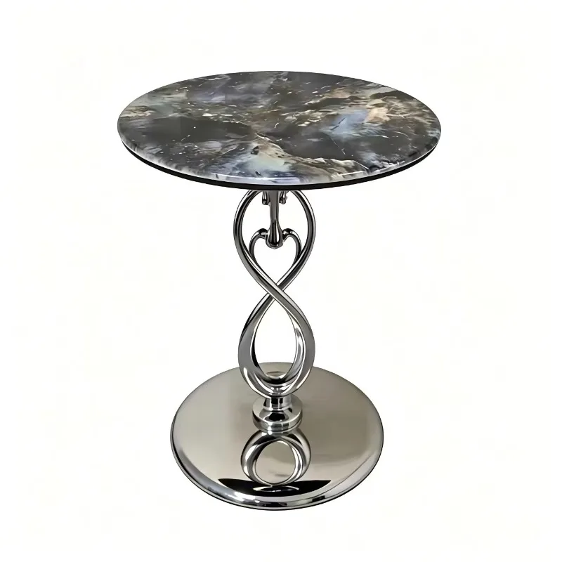 Luxury Sintered Stone Round Mobile Side Table, End Table for Living Room Bedroom Balcony Hotel