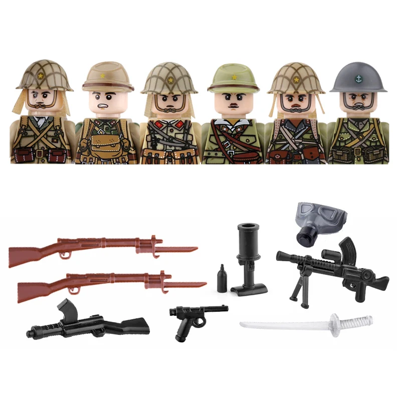 WW2 Army Japan Soldiers Figures Building Blocks Military Paratroopers Infantry Weapons Guns Parts Mini Bricks Toy For Children