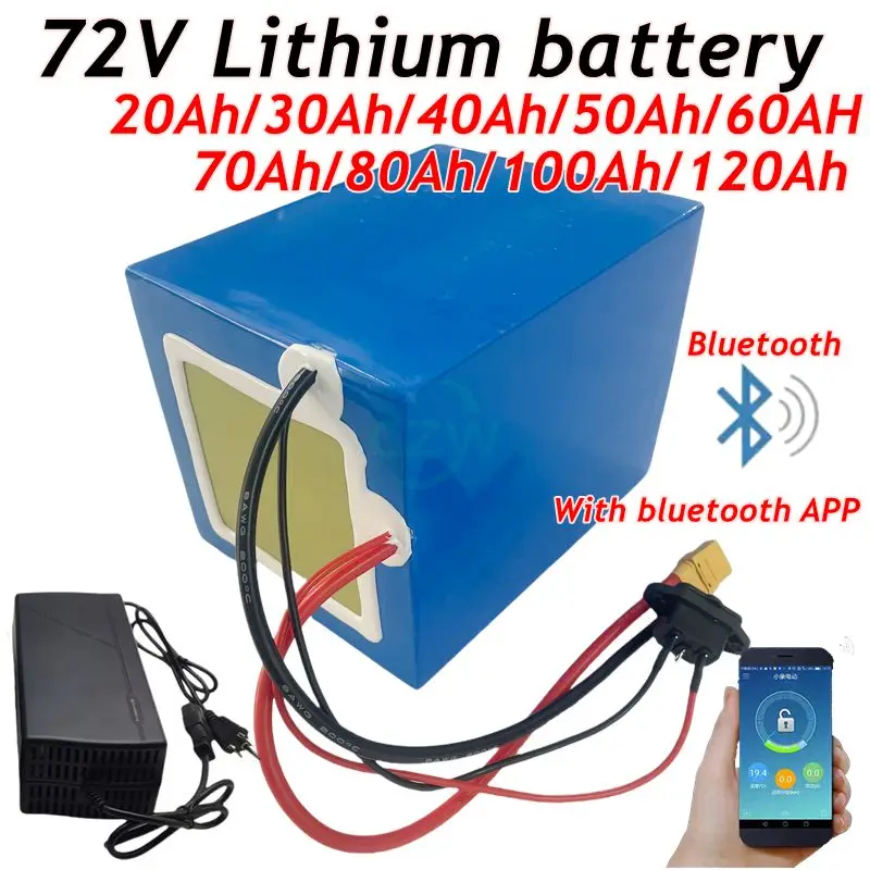 

72v 40Ah 50Ah 60Ah 70Ah 80Ah 100Ah lithium ion battery with bluetooth BMS for 5000W scooter Motorcycle Forklift Crane truck