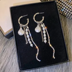 New Arrival Natural Baroque Freshwater Pearl Shiny Crystal 925 Silver Needle Female Tassels Stud Earrings Jewelry Not Allergic