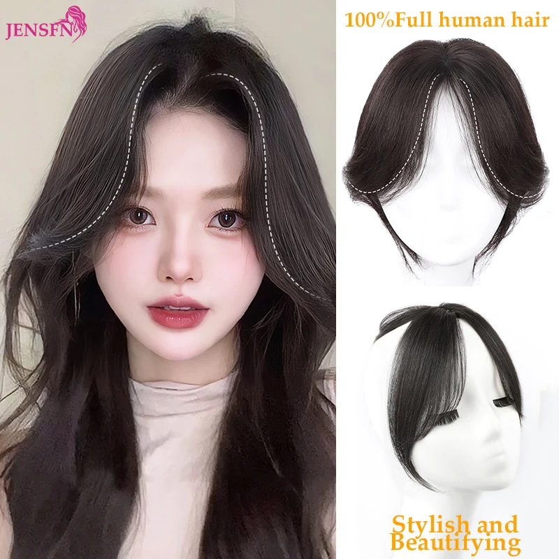 JENSFN Topper Hair Piece with Bangs 100% Real Remy Human Hair Topper for Women with Thin Hair Natural Brown Topper Hair Clip