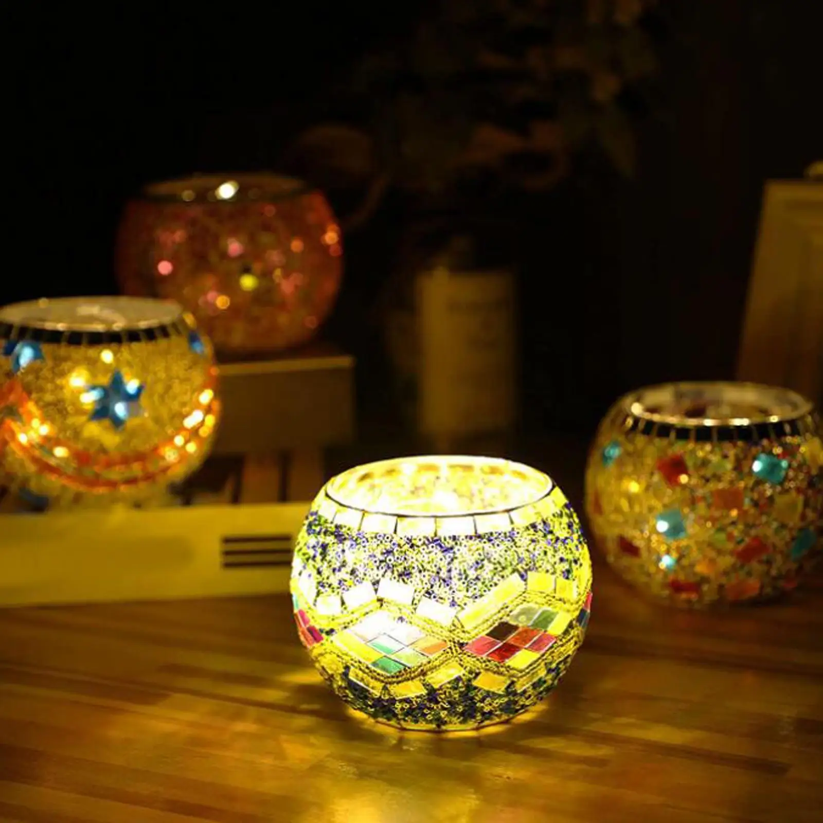 European Mosaic Glass Holder Centerpiece Tealight Home Decor