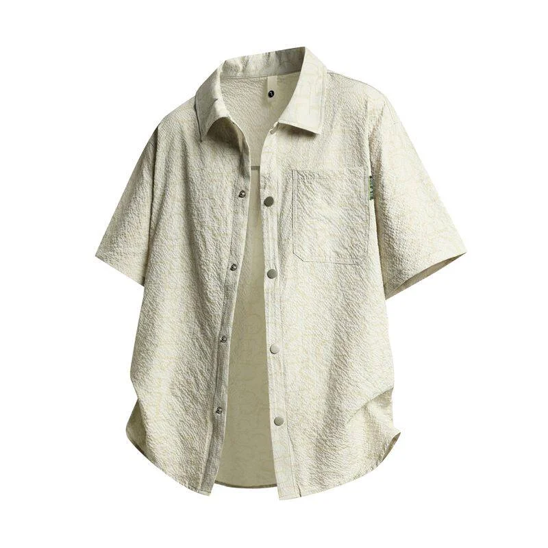 

New 2026 Ice Silk High Street Men's Shirt Loose Fit Thin Short Sleeve Casual Style Button up Chinese Production Printed Design