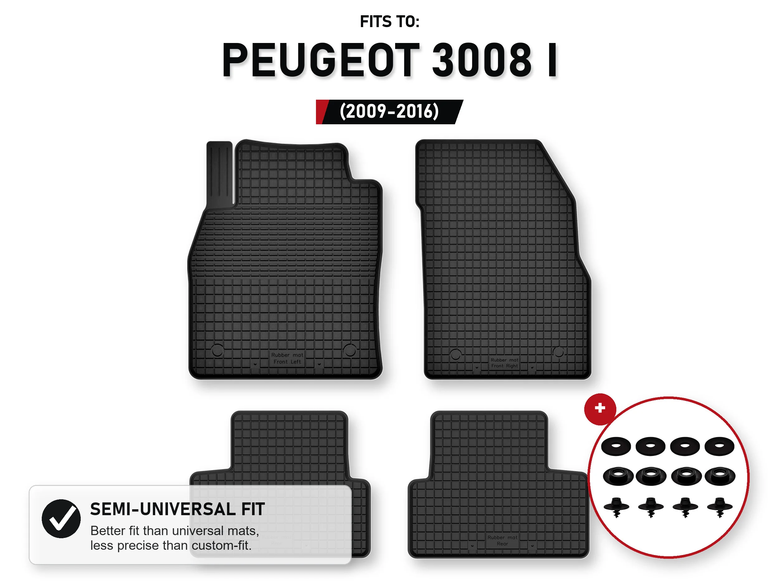 Tapijten in de kofferbak Voor: Peugeot 3008 I 2009-2016 Minivan 4 stuks Ze Stoperami