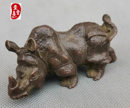 

Antique collection Old patina pure copper solid rhinoceros living room ornaments yellow cattle Attracting Wealth Solid Bull Niuq