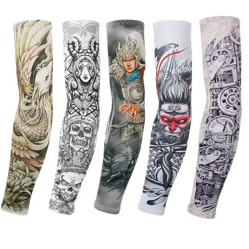 2Pcs Tattoo Arm Sleeve Summer Sunscreen Cycling Fishing Running Driving Arm Warm Cover Men Women Sport Cuff Basketball Elbow Pad