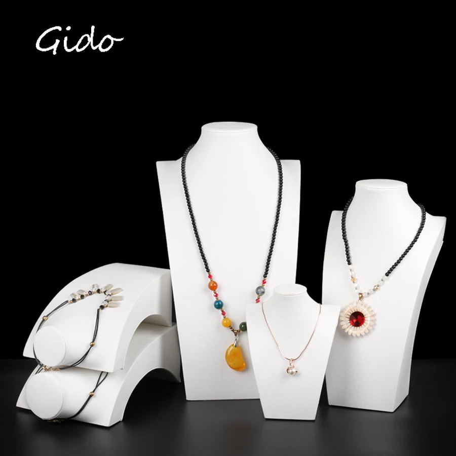 Moda Biała biżuteria ze skóry PU Wyświetlacz Naszyjnik Biust Wisiorki Stojak Choker Uchwyt Stojak na biżuterię Pokaż 3 opcje Model
