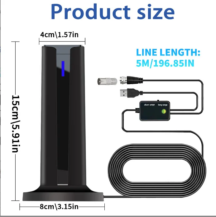 Digital TV Antenna for Smart TV Indoor TV Antenna Long Range Reception HDTV Antenna Supports 4K 1080p With Stick Base Amplifier