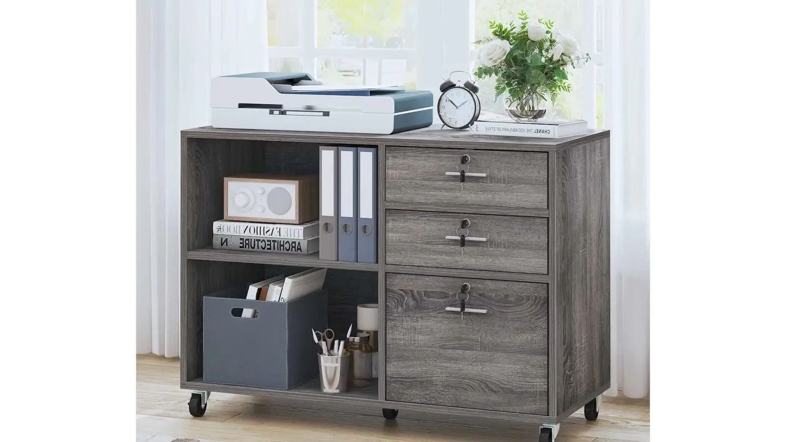 Armoire de Rangement Ouverte avec Serrure, Meuble de Rangement 3-MELEvaluFile