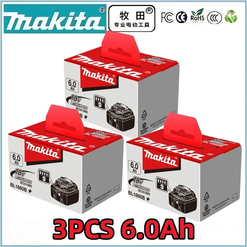 100% originele Makita-batterij, 18V 6.0Ah oplaadbare batterij, vervangend voor Makita BL1830BL1840BL1850BL1860B, accu voor elektrisch gereedschap