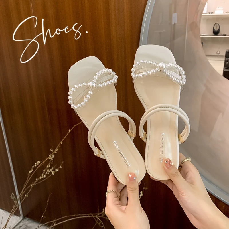 

Women's slippers, versatile for summer outdoor, pearl beach slippers, women's low heel sandals, women's shoes Zapatos De Mujer