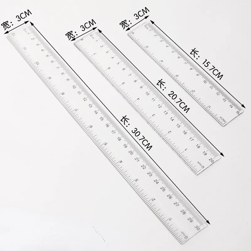 15/20/30cm Transparent Plastic Ruler Simple Style Portable Tool Cute for Student School & Office Stationery