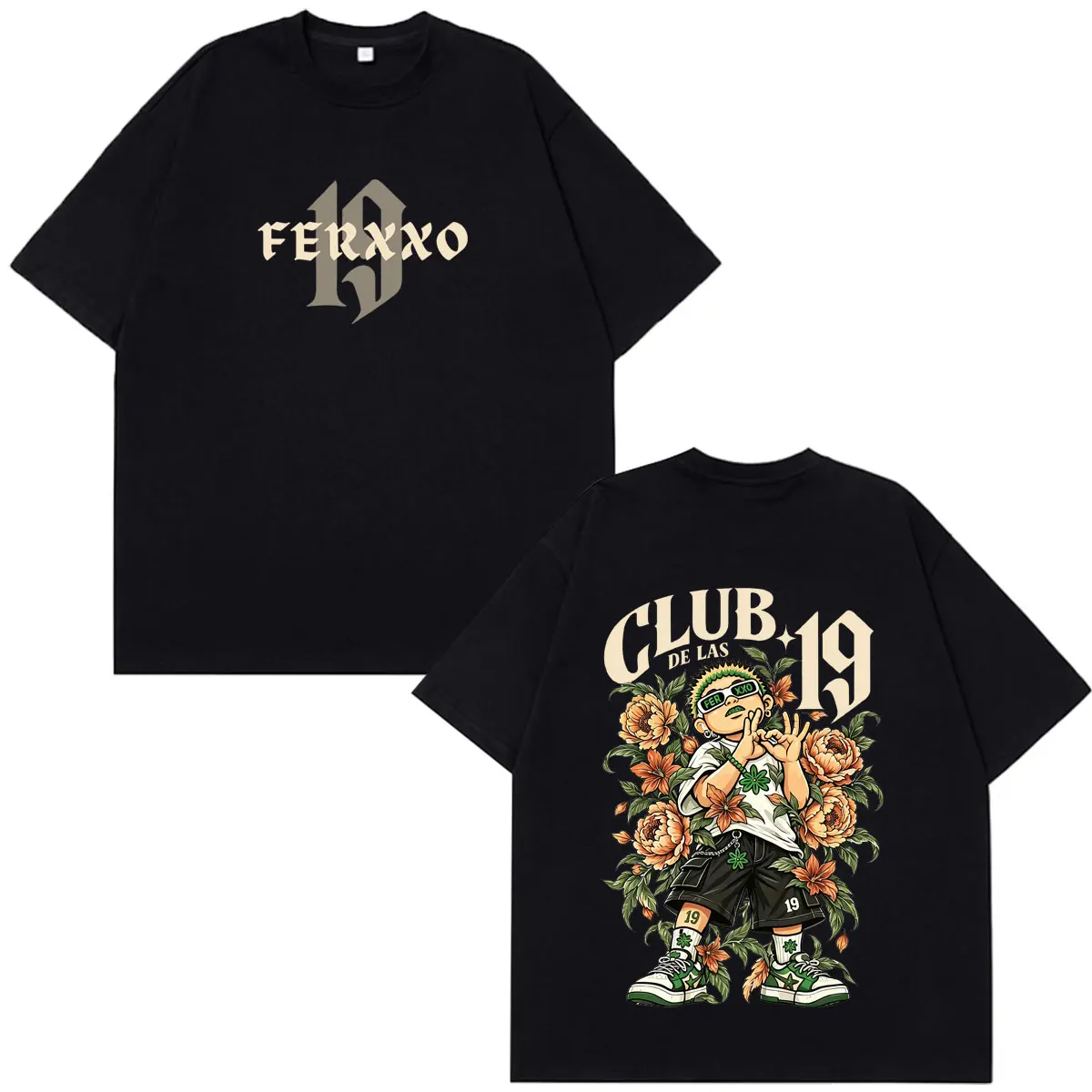 Rapper Feid Ferxxo El Club De Las 19 Flores T Shirts Men Women Clothing Hip Hop Fashion Short Sleeve Cotton T-shirts Streetwear