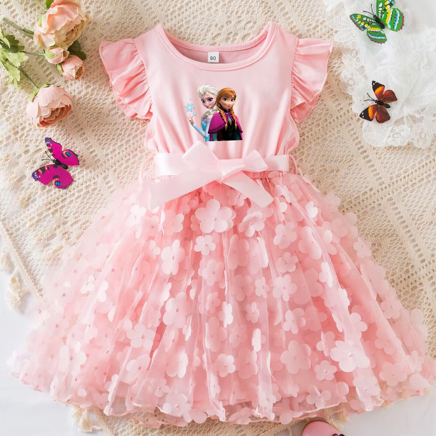 Vestido de Frozen Anna Elsa para niños, ropa informal, mariposa 3D, vestido de princesa, vestidos de fiesta para niñas de 2 a 6 años