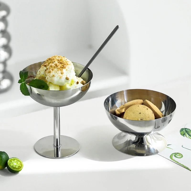 Stainless Steel Cup Ice Cream Dessert Salad Bowl Fruit Plate Snack Dish Multifunctional Wine Cup Home Kitchen Container