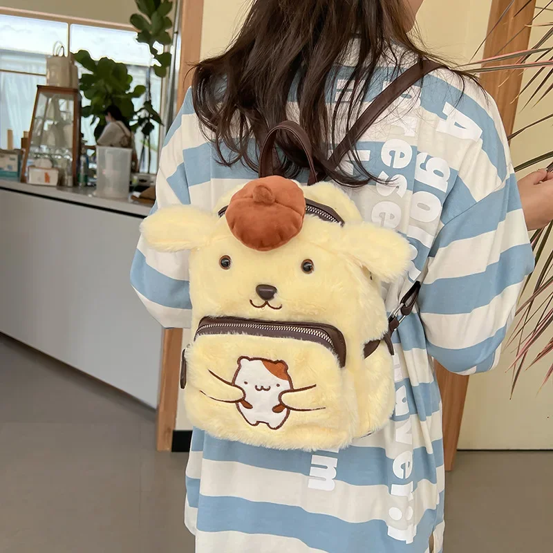 Sanrio Hello Kitty mochila peluda, bonito Ins Cartoon, mochila infantil de rua mini, menina doce, novo