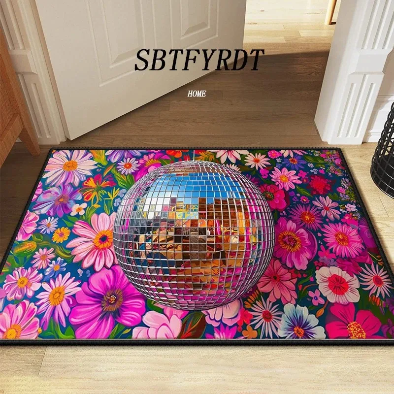 Vibrant Wild Meadow Flower Design Welcome Mat Front Door Pink Leopard Flower Door Mat Indoor Floor Mat Spring Home Accent